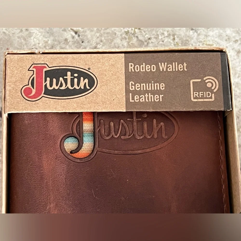 Justin Boots Chestnut Leather Rodeo Wallet with Serape J